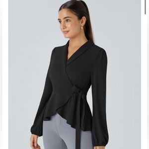 NWT HALARA Black Wrap Blouse